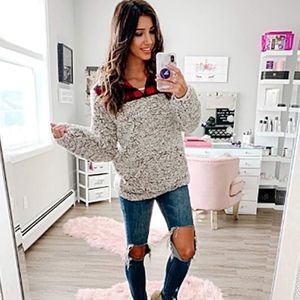 Sherpa and Buffalo Plaid half zip